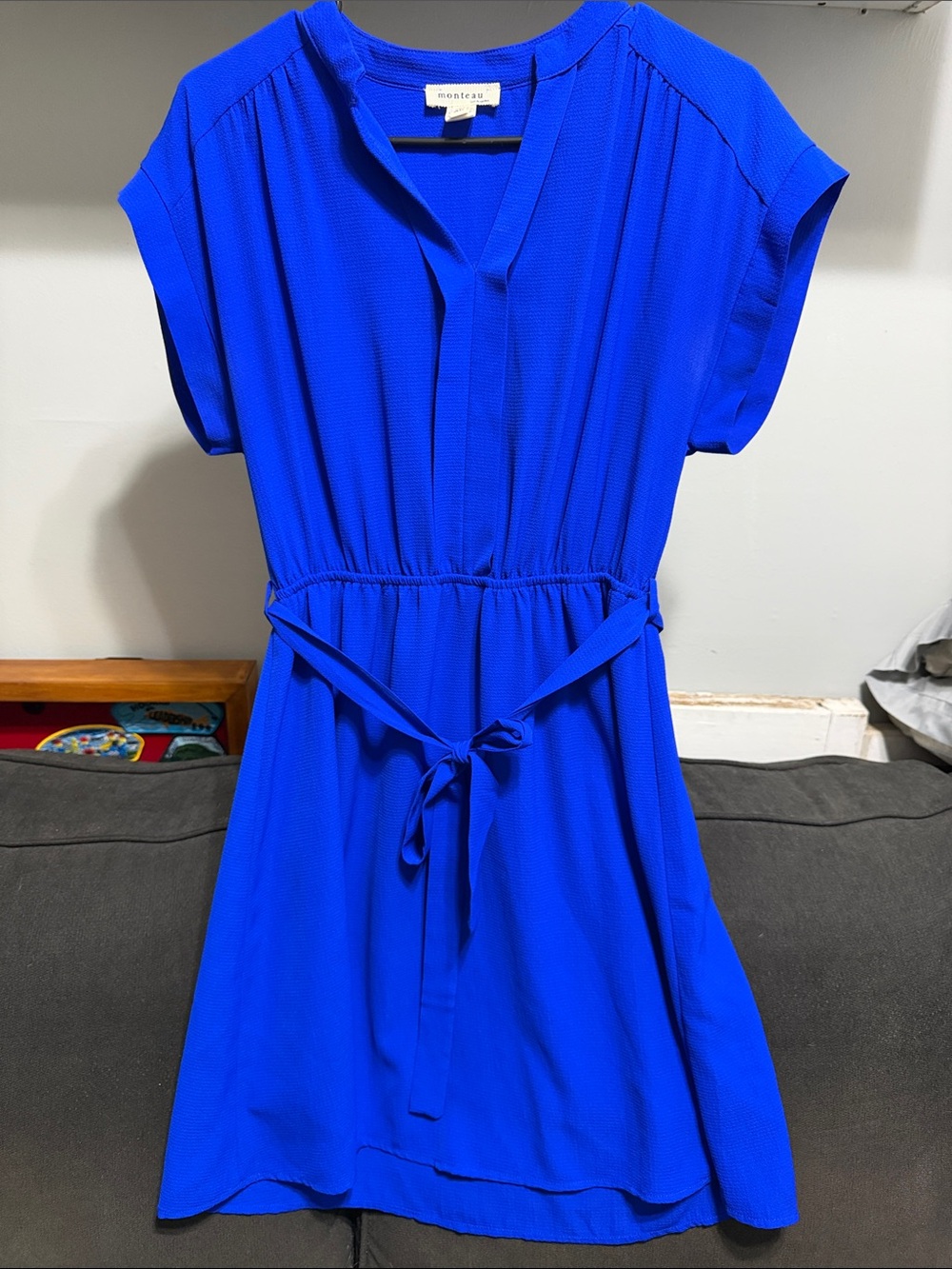 Monteau Cobalt Blue Tie-Waist Mini Dress